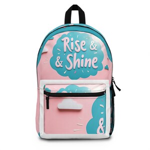 Sac à dos, design 3D Rise And Shine, couleur bleu rose, cartable, sac de voyage, cartable, équipement de randonnée, sac à dos