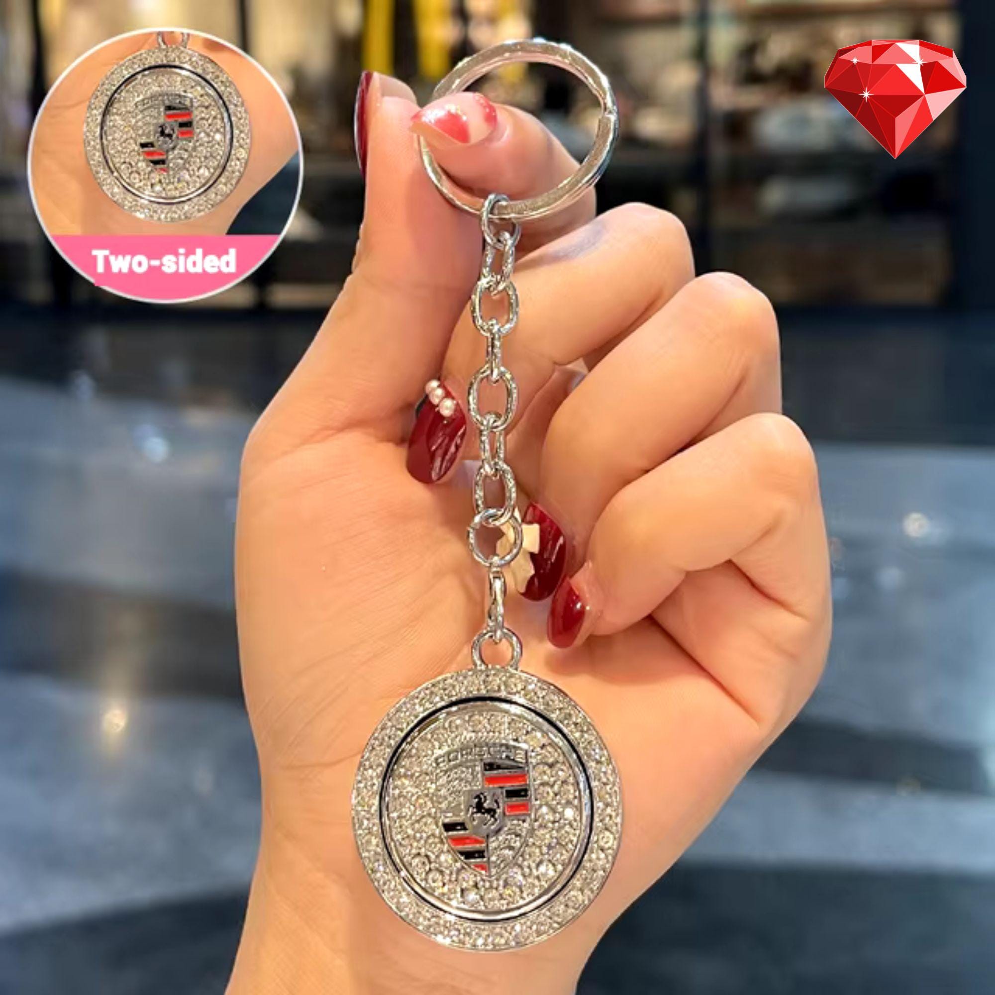 Porsche Diamond Key Chain Emblems Key Ring Pendant, Gift for Her, Gift ...