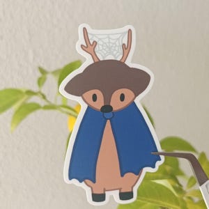 Naklejka - Uroczy mały jeleń jako wampir - Matowy laminowany winyl (wodoodporny) - Do dekoracji / dziennika / scrapbookingu / pomysł na prezent