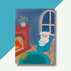 Postal card - By the fireplace - Cute Postcard - Decorative card - Gift idea - High quality mat photo paper