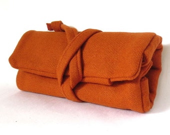 fabric watch roll - pumpkin orange wool