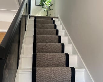 Taupe chevron stitched taped edge stair runner