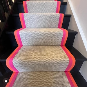 Pink tape herringbone stair runner wool taped edge
