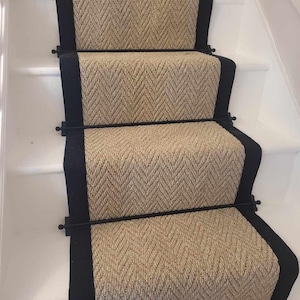 Stitched Taped edge stair runner chevron beige