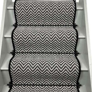 Black and white chevron stair runner