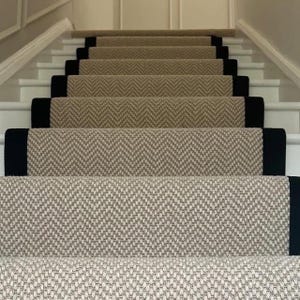 herringbone stair runner wool taped edge