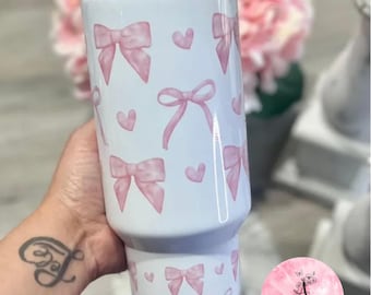Vaso Coquette con lazo rosa: acero inoxidable con aislamiento de 40 oz