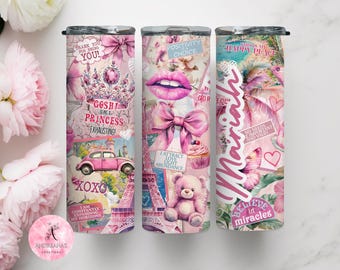 Vaso personalizado de collage rosa femenino: acero inoxidable de 20 oz