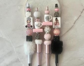 Girl Boss Beaded Pen: Handmade Sparkly Office Decor
