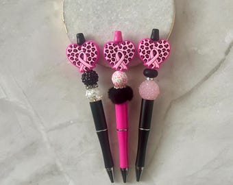 Pink Ribbon Beaded Pen: Breast Cancer Awareness Gift