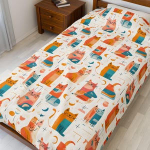 Plush Blanket, CoolKats Bedding, Cozy Throw for Cat Lovers, Soft Kitty Quilt, Feline Print Coverlet, Kitten Sleepover Comforter, Paw