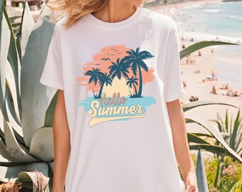 Comfort Colors® Hello Summer Shirt, Summer Beach Shirt, Summer Shirt, Beach Shirt, Funny Beach Shirt, Vacation Shirt, Trendy Summer Shirt
