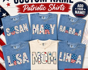 Custom Name Patriotic Shirt, Personalized USA Flag Shirt, America 250th Shirt, 4th of July Shirts, Custom Mom Shirt, American Name Tee Gift