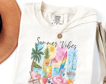 Comfort Colors® Summer Vibes, Hello Summer Shirt, Summer Beach Shirt, Summer Shirt, Funny Beach Shirt, Vacation Shirt, Trendy Summer Shirt