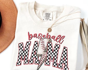 Comfort Colors® Baseball Mama Shirt, Checkered Mama Shirt, Retro Mama Shirt, Mothers Day Shirt, Mom Shirt, Mom Gifts, Mothers Day Gift