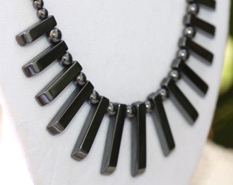 Stunning black vintage hematite necklace