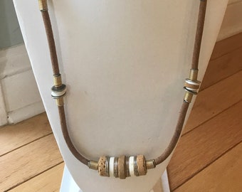 Einzigartige Vintage Halskette - Kork, Metall und andere gemischte Materialien