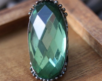 Large green crystal vintage statement ring