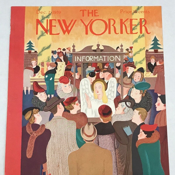 The NEW YORKER Magazine very rare original cover - December 2, 1939 - Ilonka Karasz - Christmas angel information booth