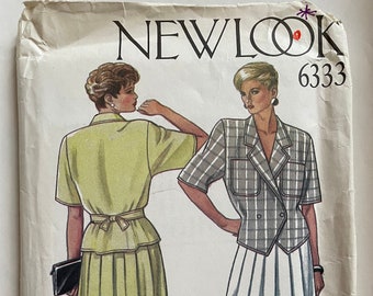UNCUT Sewing Pattern - New Look Pattern 6333 - Short Sleeve, Double Breasted Weskit/Top and Yoked Waist Skirt, Released Pleats, Sz 8 - 18