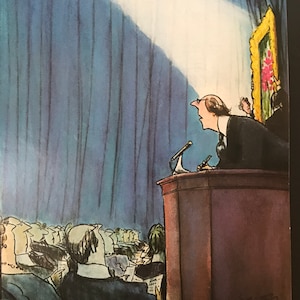 April 14, 1975 - The NEW YORKER Magazine original cover -  cover art by Charles Saxon - a painting of flowers being auctioned