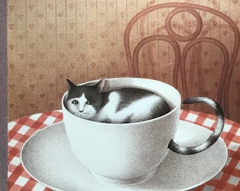 ニューヨーカーの表紙のみ - 1992年1月6日 - コーヒーカップに丸まっている小さな子猫、猫