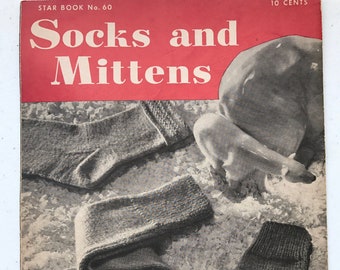 1949 vintage pattern book for hand knitted socks and mittens - American Thread Company
