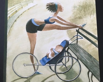 May 25, 2015 - The NEW YORKER Magazine original cover - exercising with baby