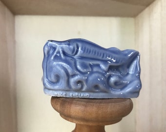 Signed Wade England glazed porcelain figurine - blue DOLPHIN - Wade Whimsies, Red Rose Tea, dollhouse Miniatures