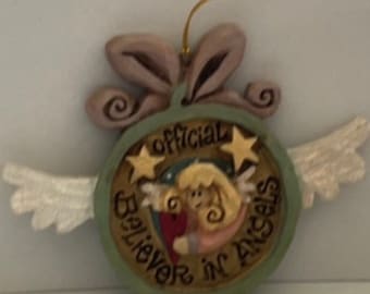 Rare vintage Kurt Adler Christmas ornament - "Official Believer in Angels" -  4" Tall x 5" Wide