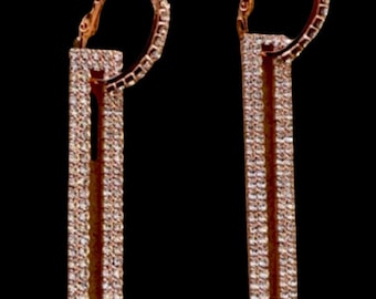 Simply elegant vintage earrings - rhinestone hoops with long rectangular rhinestone dangles