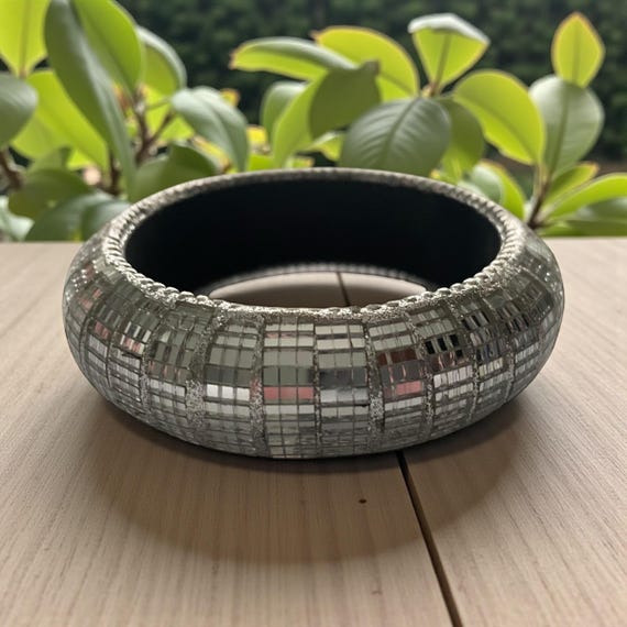 Unique Silver Mirror Square Bangle - Reflective D… - image 4