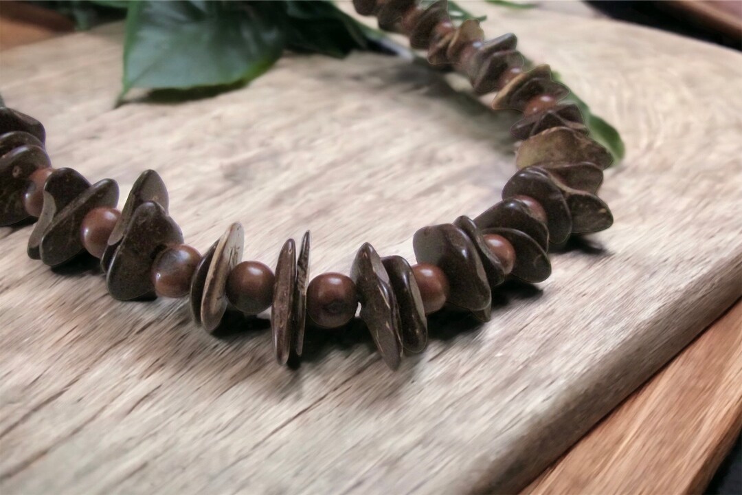 Collier Vintage En Bois Et Verre - Style Ancien, Occasion