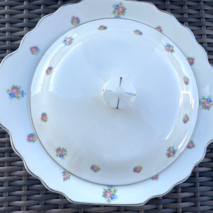 Stunning Lido WS George lidded serving bowl - vintage floral pattern - signed - 10" wide