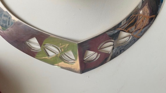 Silvertone with geometric pattern unique vintage … - image 3