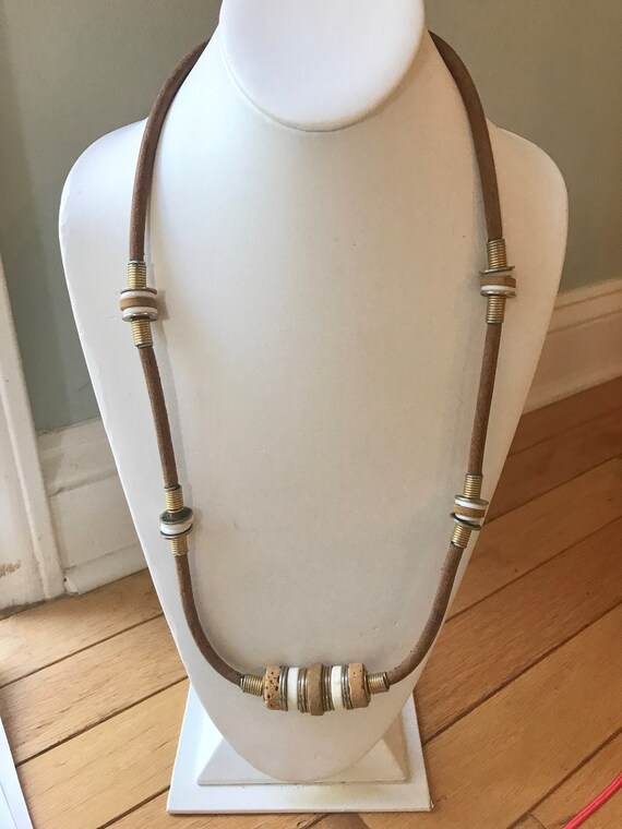 Very unique vintage necklace - cork, metal and oth