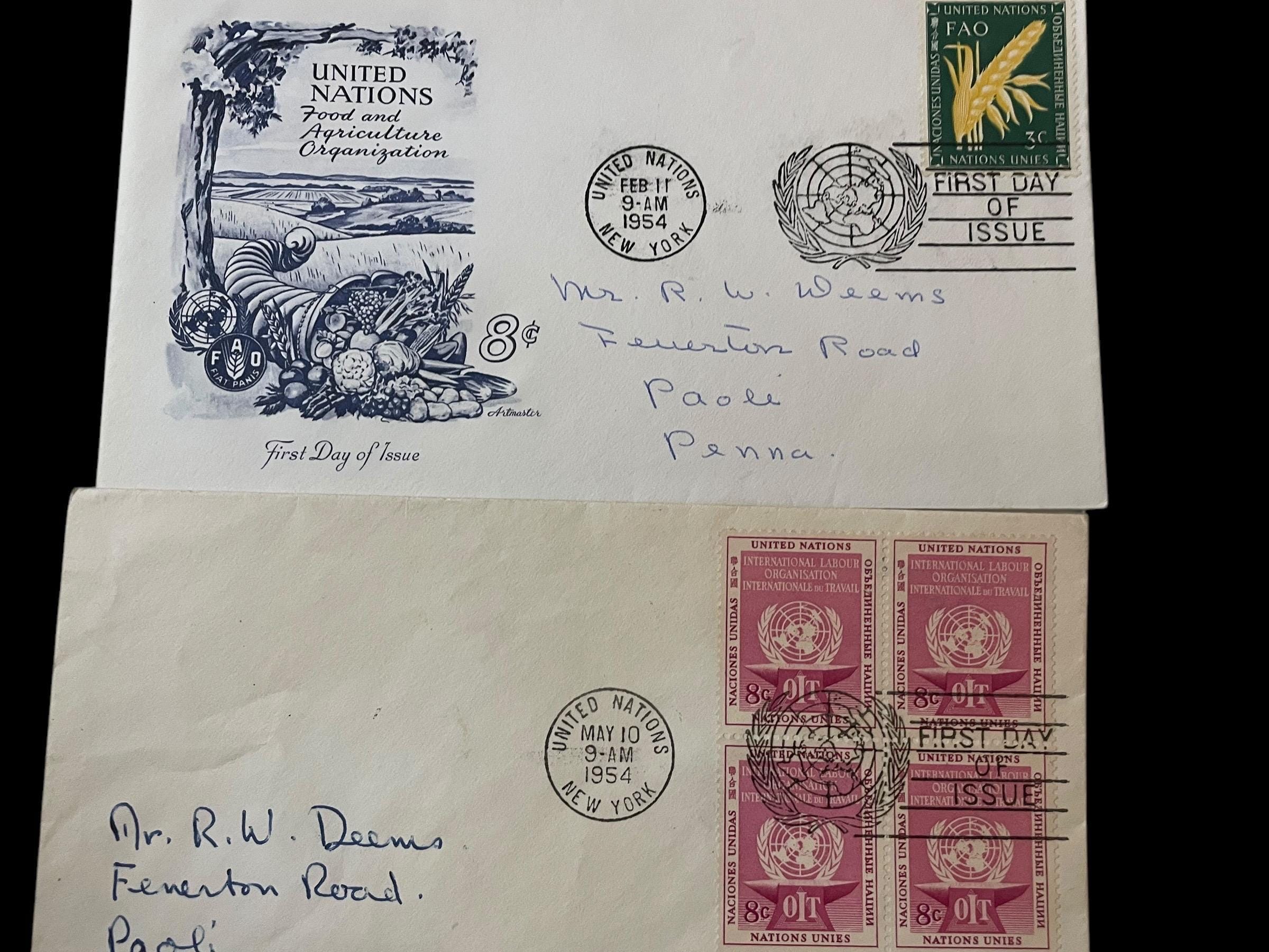 United Nations First Day of Issue Envelopes 1951 and 1954  display picture 1