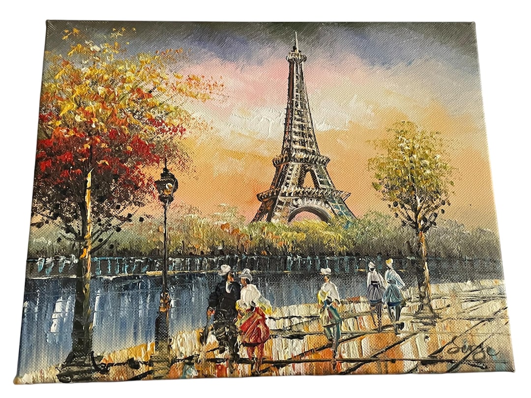 Paris, France Original Vintage Oil Painting Eiffel Tower - Signed