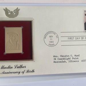 Martin Lutero - 500° anniversario della nascita Francobollo da 20 centesimi e replica in oro 22K con scheda informativa - Associazione commemorativa postale Grandi francobolli americani