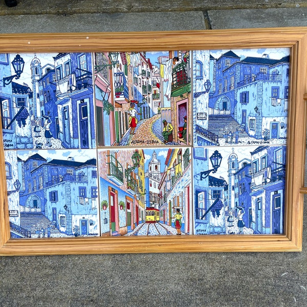 Unique tray made of six 5 1/4" Hand Painted Tiles from Alfama Lisboa Portugal