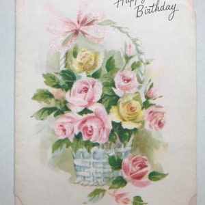 Vintage alles Gute zum Geburtstag Karte - nie verwendet - Blumen, Rosen, Pastelle