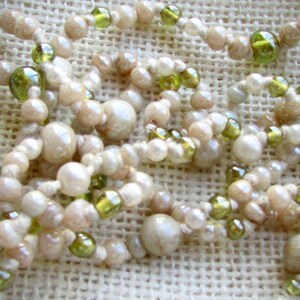 Cream and green glass beaded vintage necklace hand knotted image 5