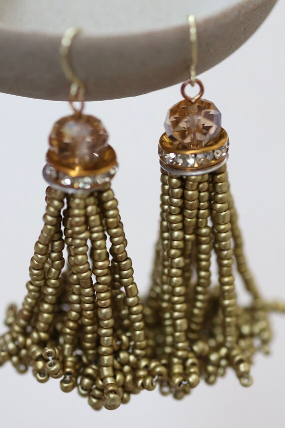 Stunning vintage beadwork gold tassel and crystal… - image 4
