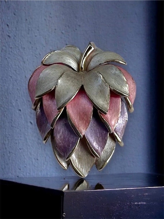Pink and lilac vintage strawberry pin brooch - image 1