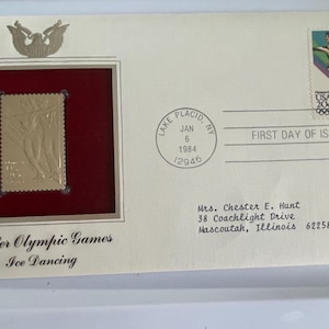 Olympische Winterspiele - Eistanz - 20-Cent-Stempel & 22K Goldreplik mit Info-Karte - Post-Gedenkmarke von Assoc Great American Stamps