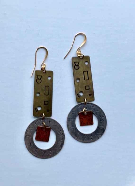 Stunning mixed metal geometric designed dangle ea… - image 6