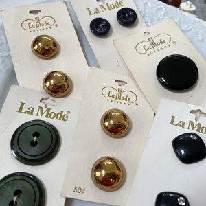 Lot La Mode Knöpfe noch auf original Karten - Made in Holland - Hunter grün, schwarz und gold