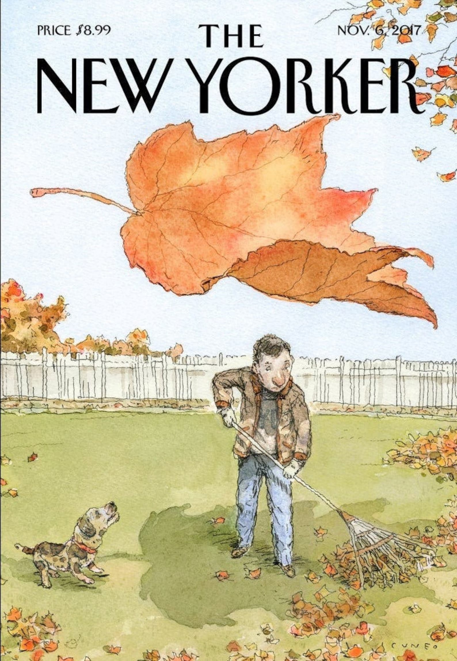 November 6, 2017 the NEW YORKER Magazine Original Cover Fall Leaves Etsy