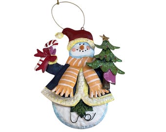 Metal Vintage Snowman Christmas Ornament, Festive Metal Holiday Decor, Cute Winter Tree Decoration