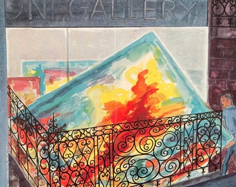 February 3, 1962 -The NEW YORKER Magazine original cover by Anatole Kovarsky -Men carrying a large canvas painting into an art gallery